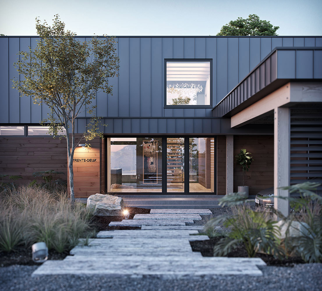 Contemporary wooden house. A model of original modular houses ready for installation