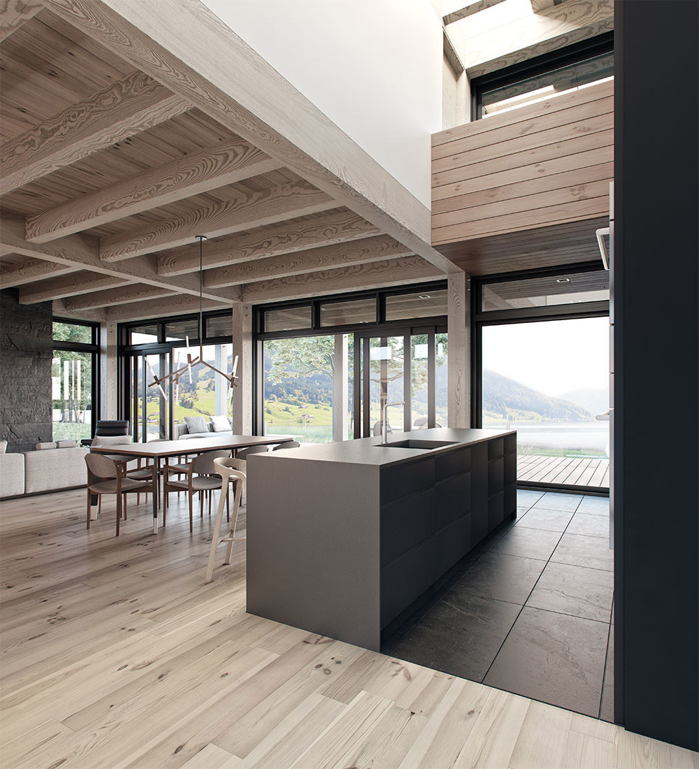 Contemporary wooden house. A model of original modular houses ready for installation