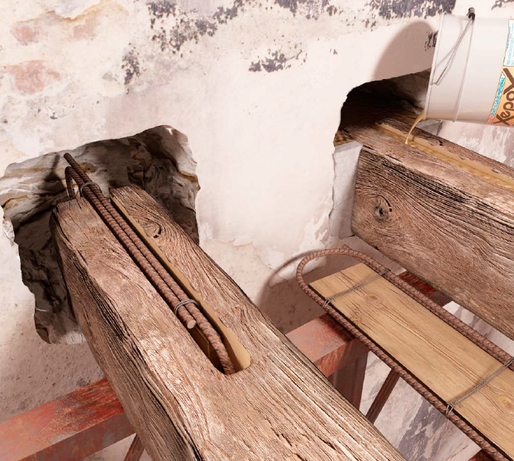 Strutture in legno e adesivo per consolidamento