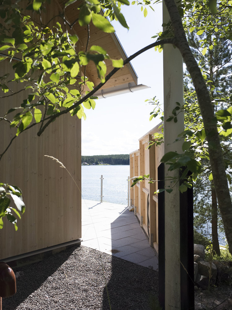 Wooden house and bay view