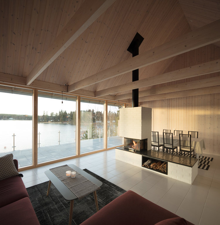 Wooden house and bay view