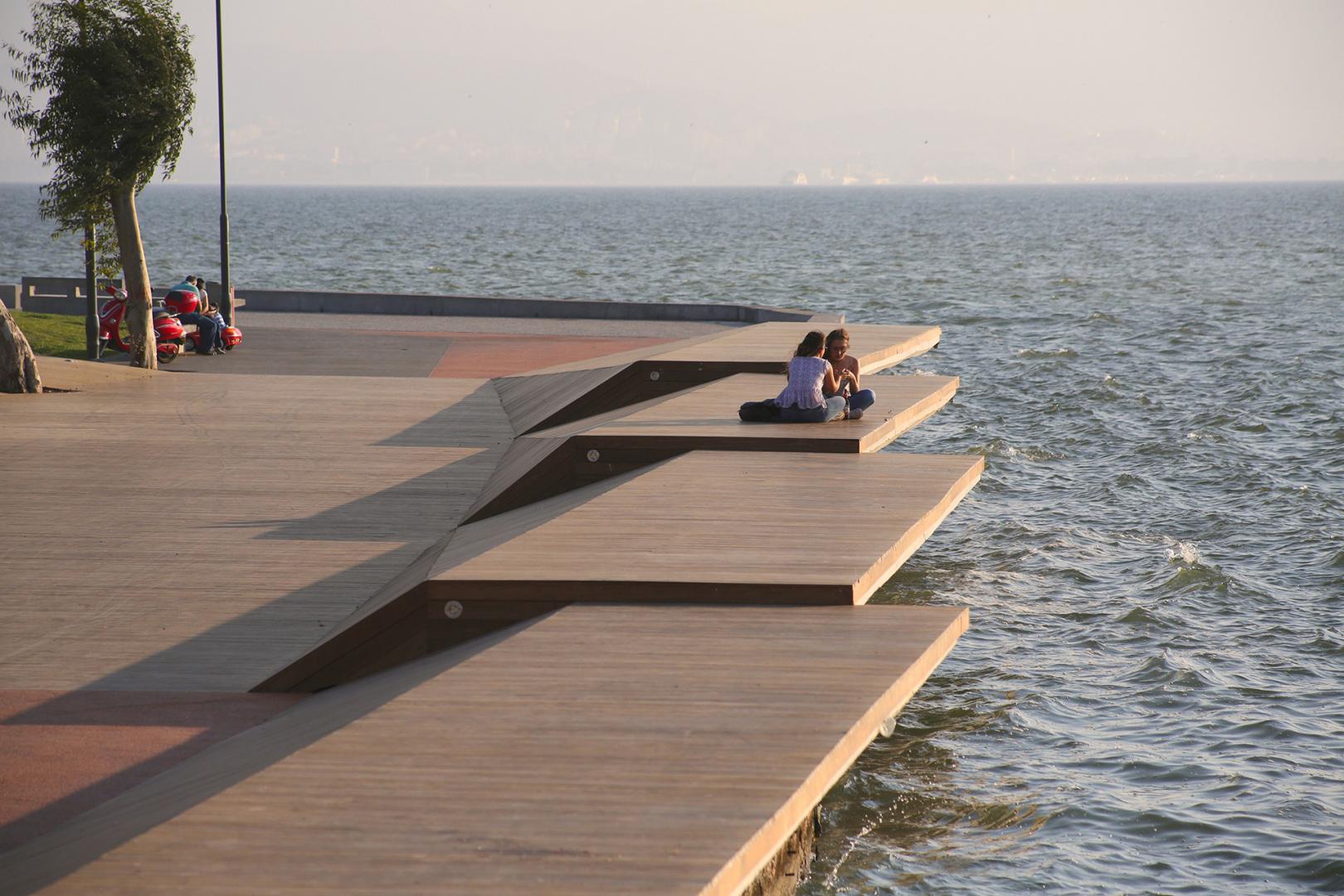 Sitting on the wooden deck