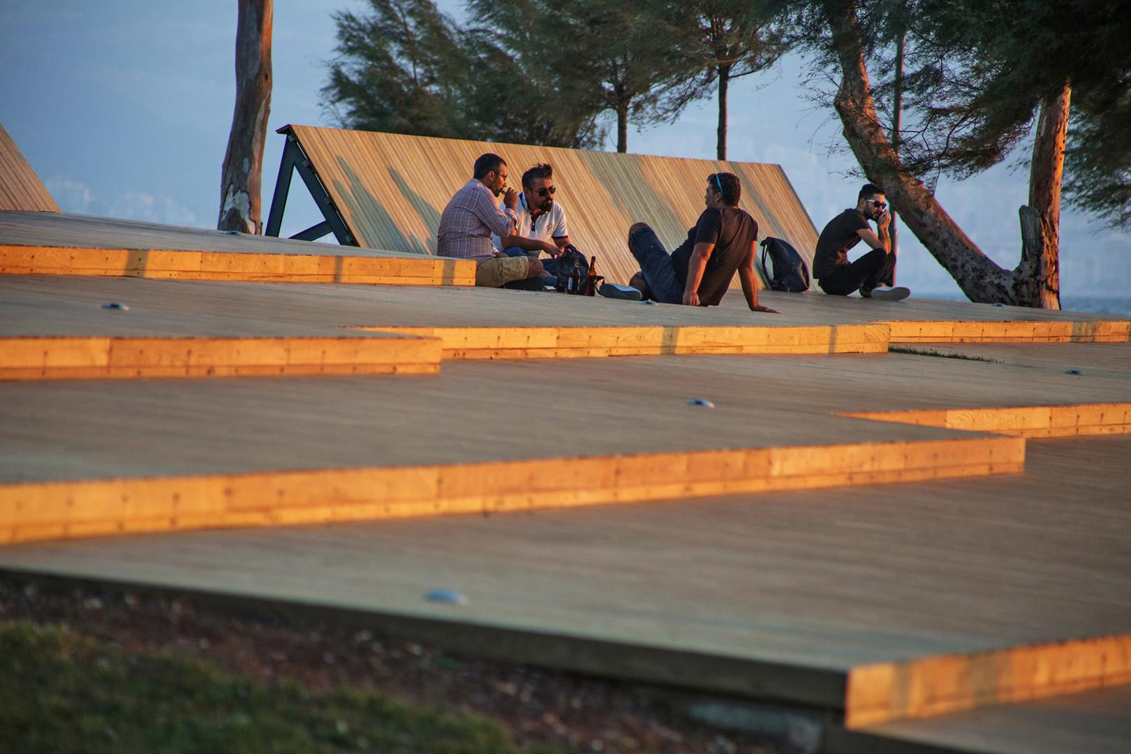 Sitting on the wooden deck