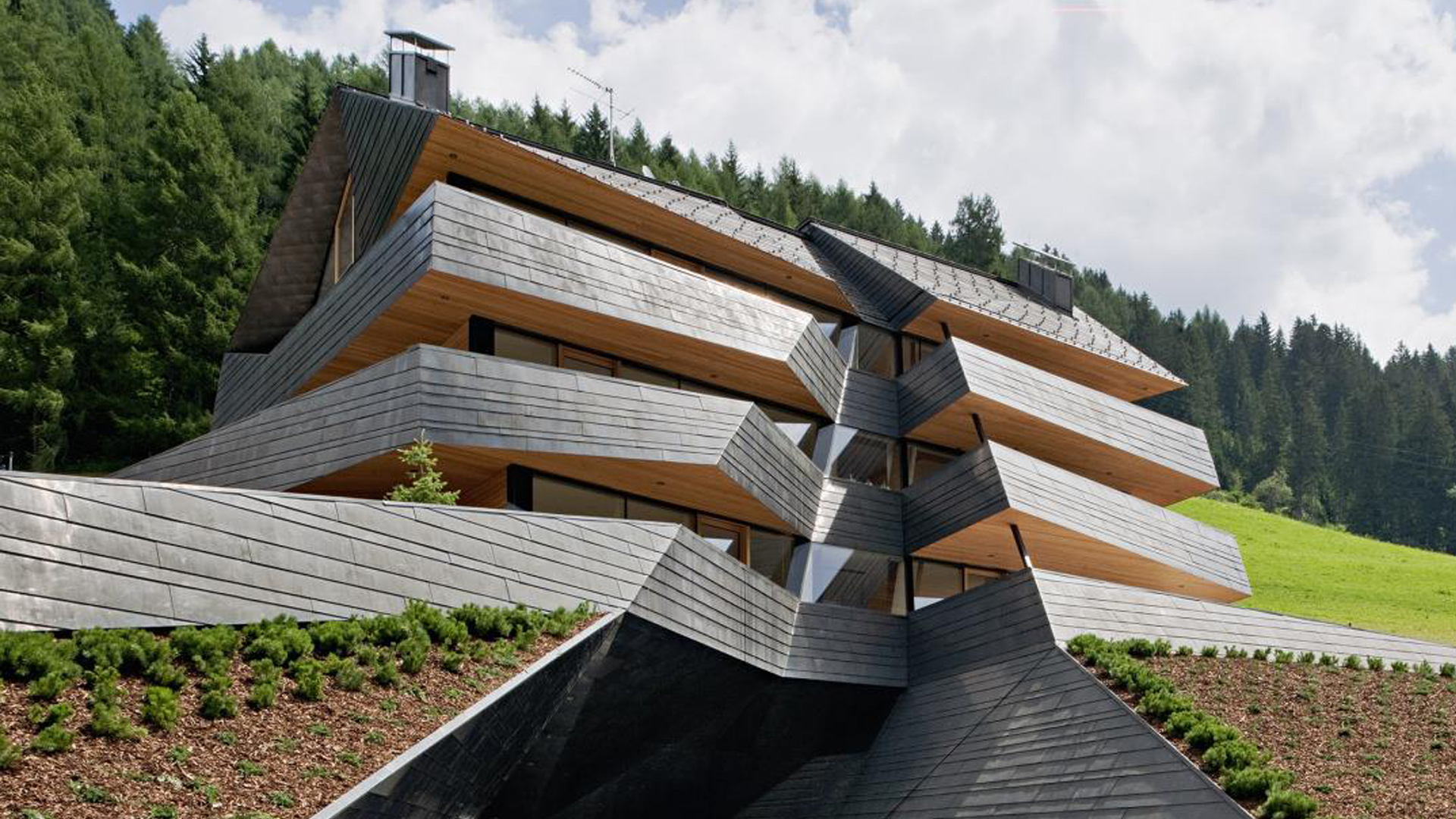 Wooden residences on the Dolomites