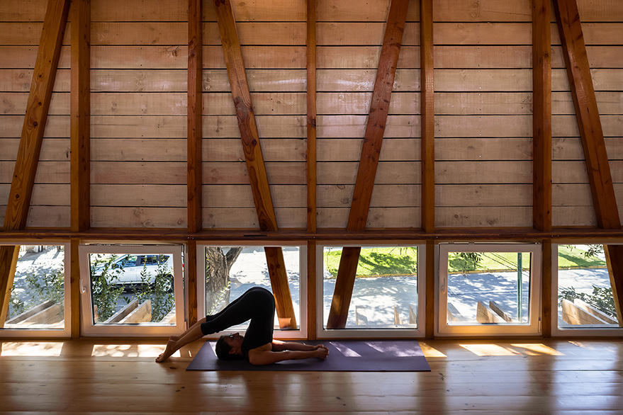 Yoga center with wooden interior
