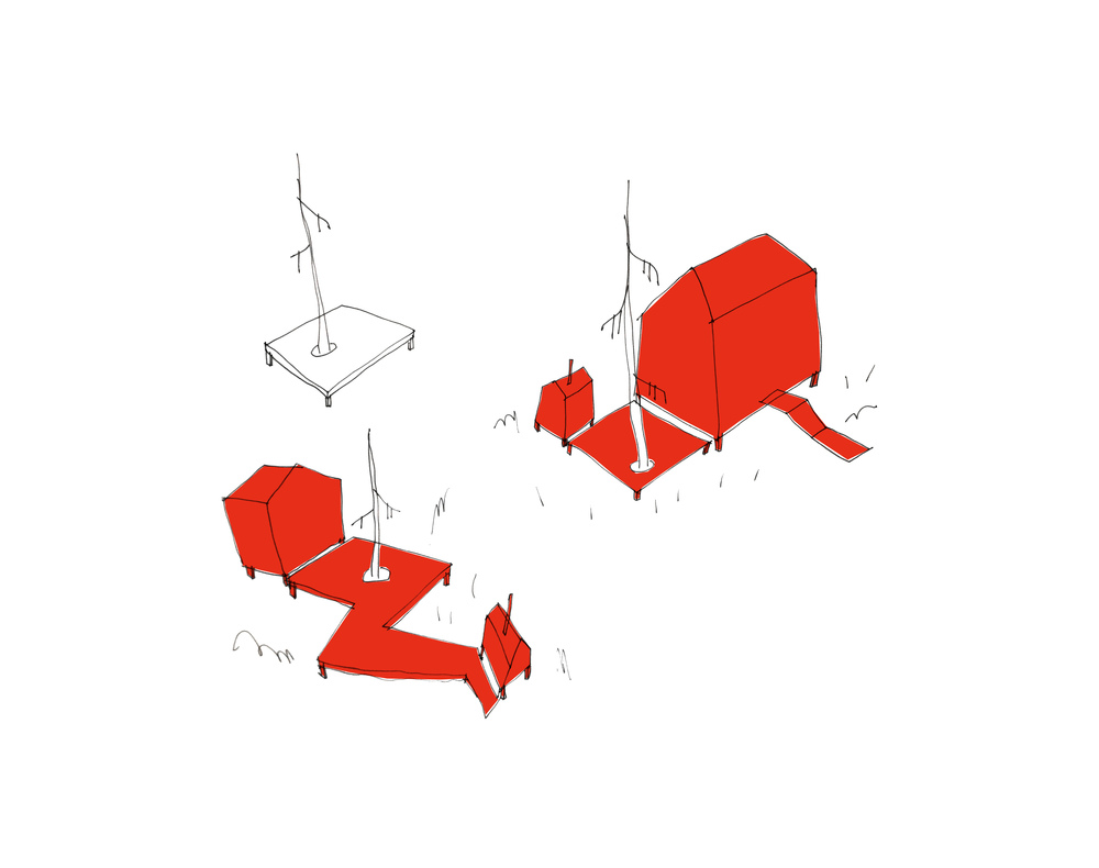 Wooden villas open space