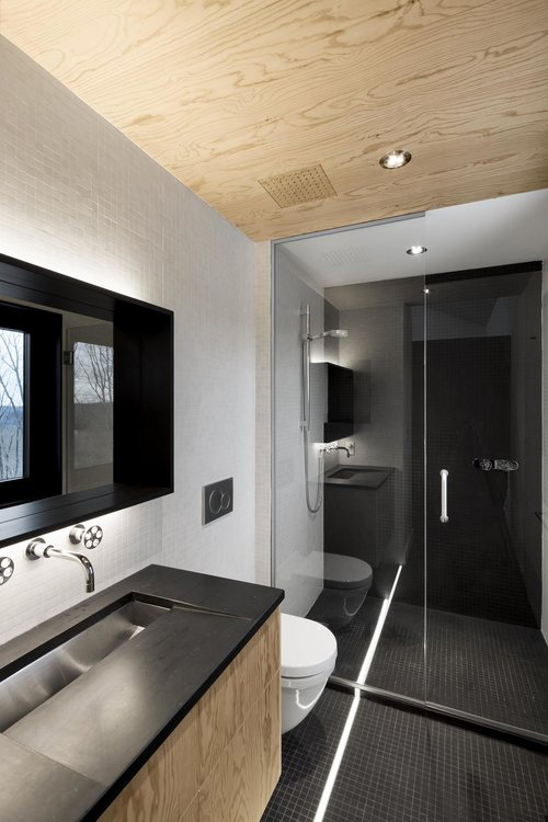 Bathroom in wood and black color