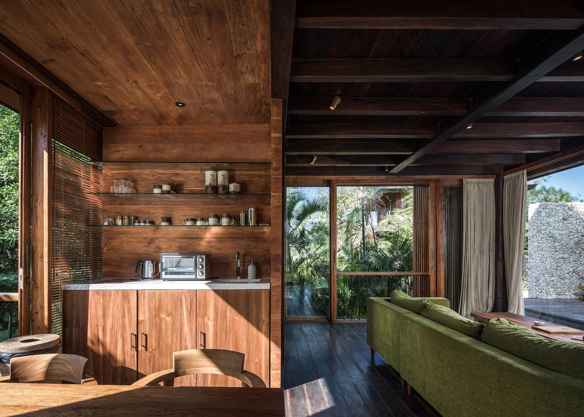 Wooden house with wooden panels