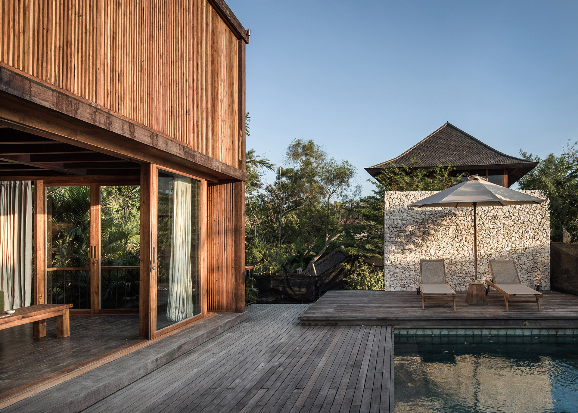 Wooden house with wooden panels