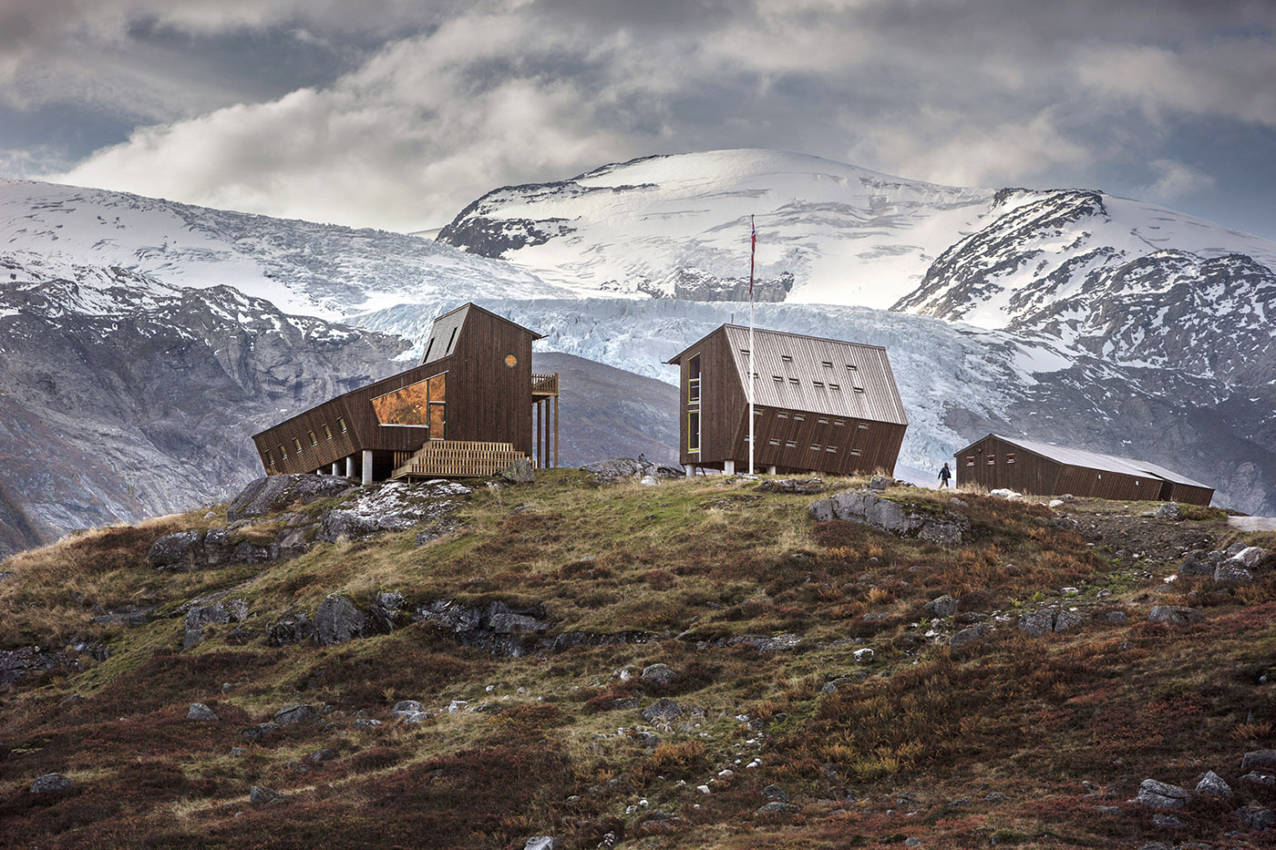 Group of wooden cabins in the mountains