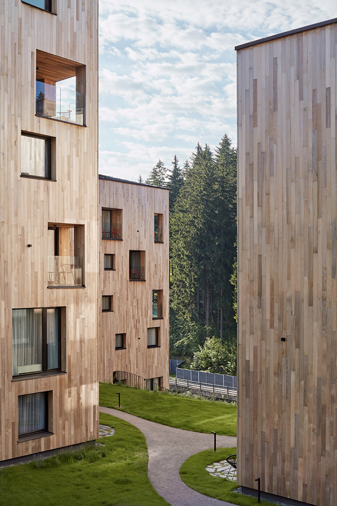 Residential complex covered in wood