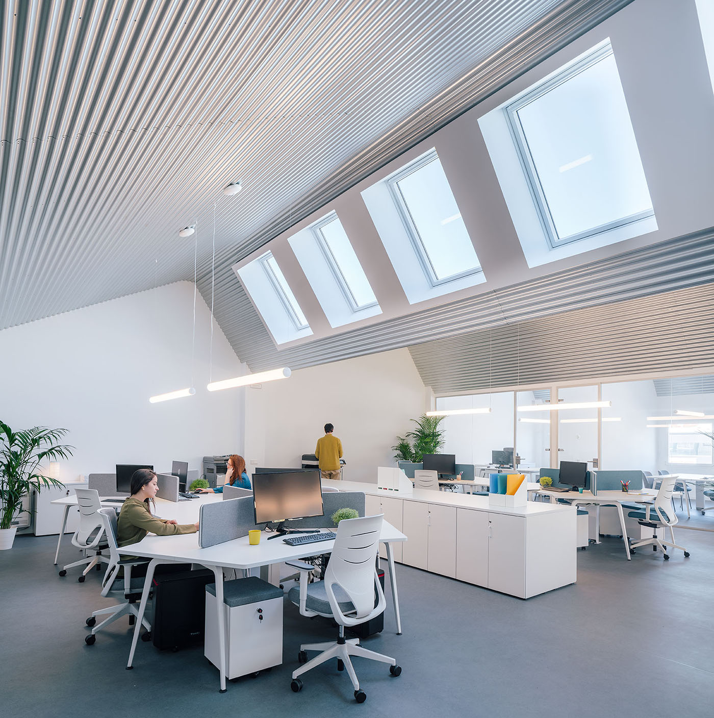 Renovated late 20th century industrial warehouse. Office and warehouse for an advertising company