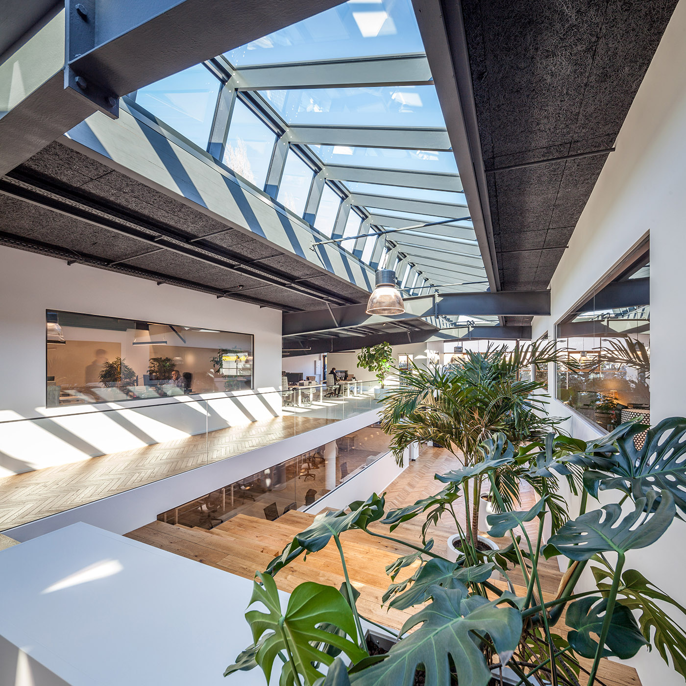 Warehouse transformed into an office. The workspace is flooded with natural light
