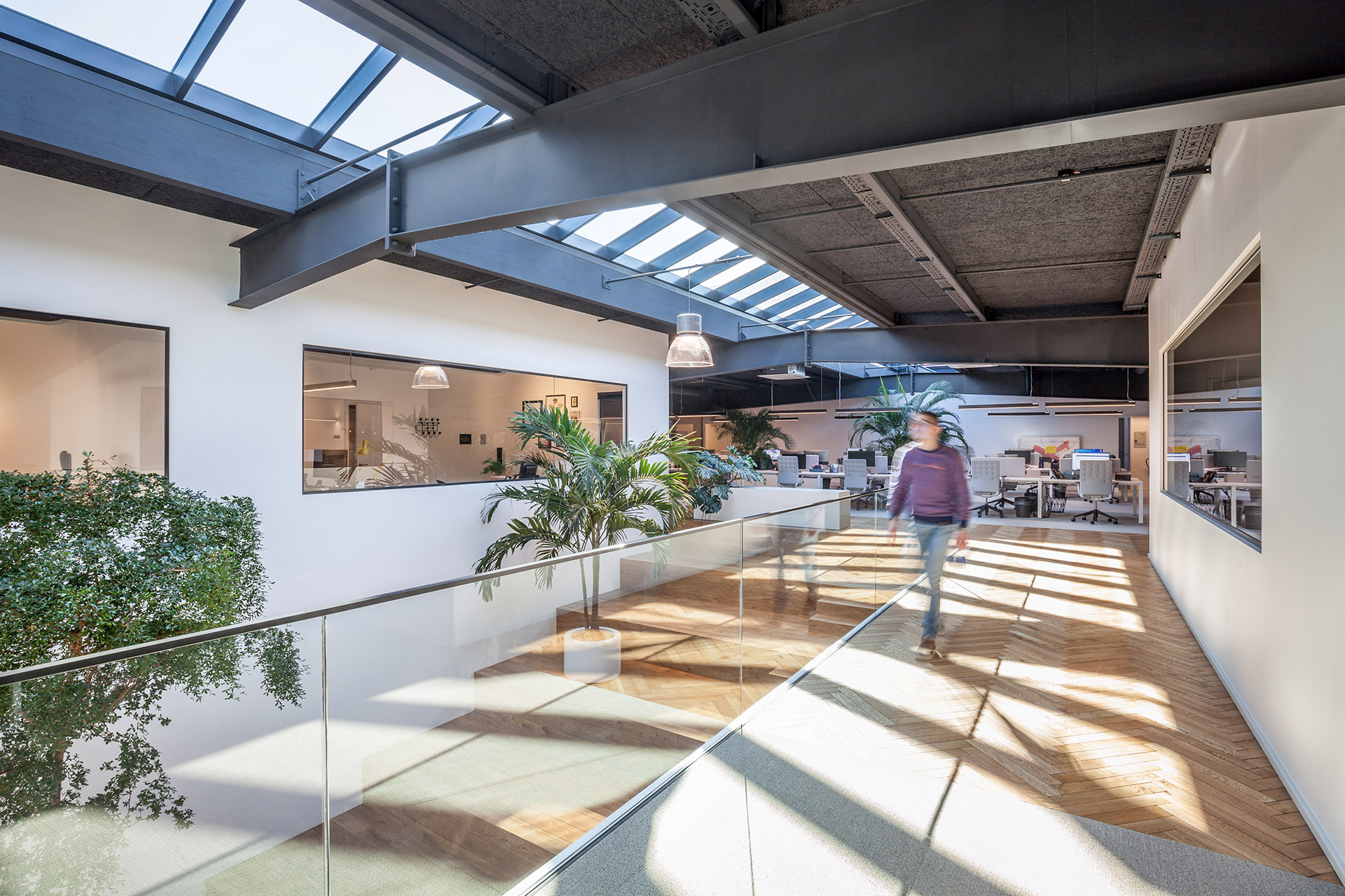 Warehouse transformed into an office. The workspace is flooded with natural light