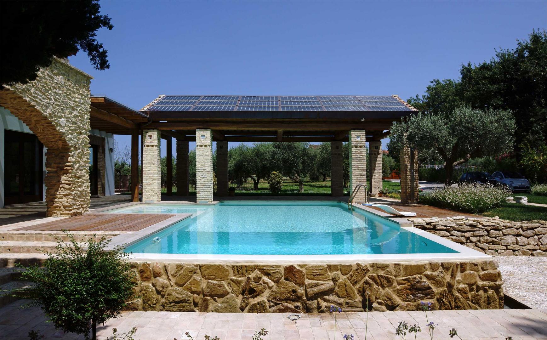 terrace villa in stone and wood