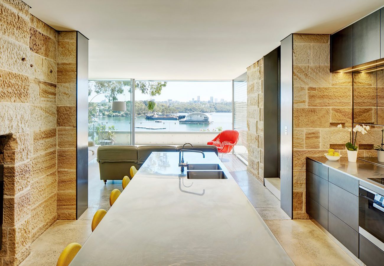 Metal kitchen overlooking Sydney Harbor