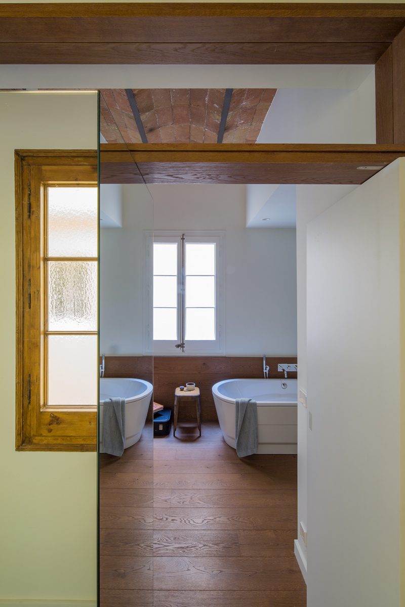 Interior with brick ceiling