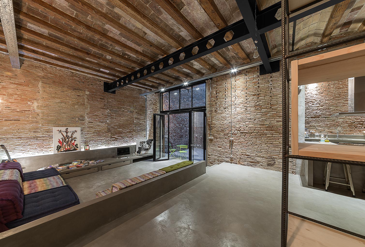 Apartment with brick walls