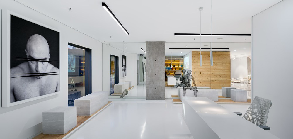 Company headquarters with white interiors