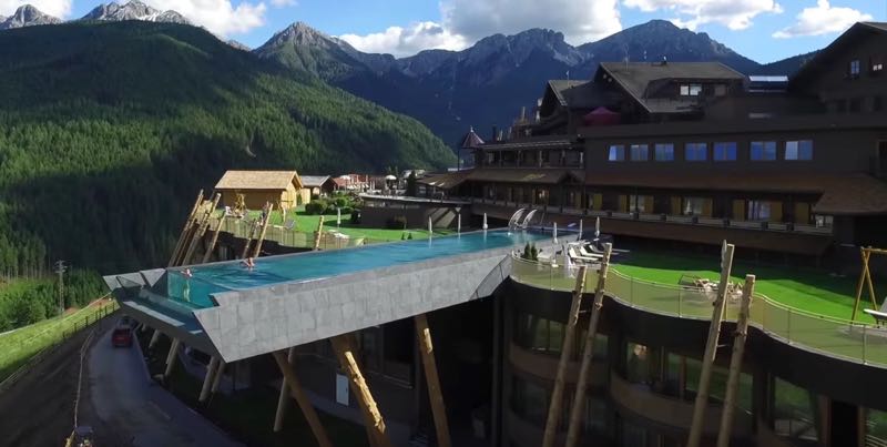 Mountain landscape with suspended swimming pool