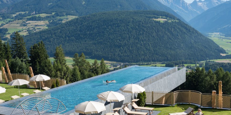 Mountain landscape with suspended swimming pool