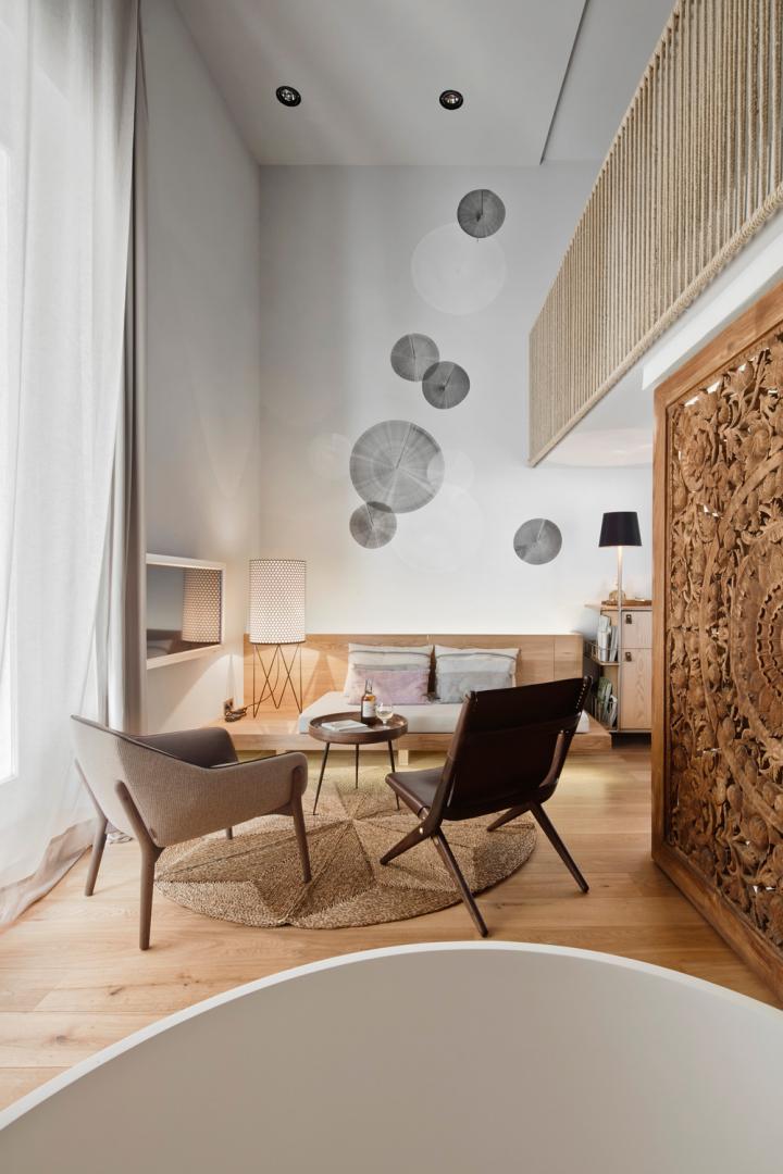 Hotel bedroom with circular washbasin