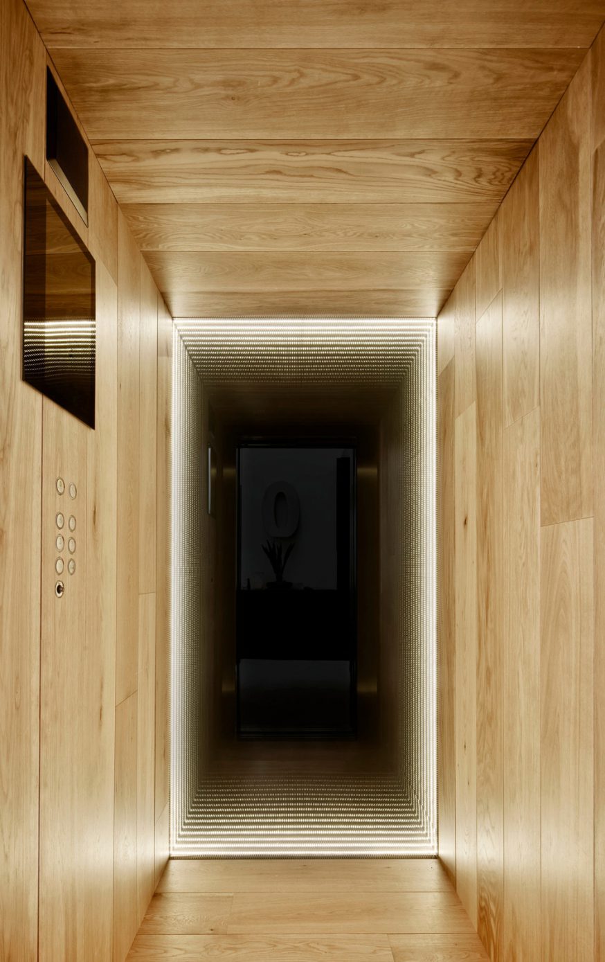 illuminated corridor in wood