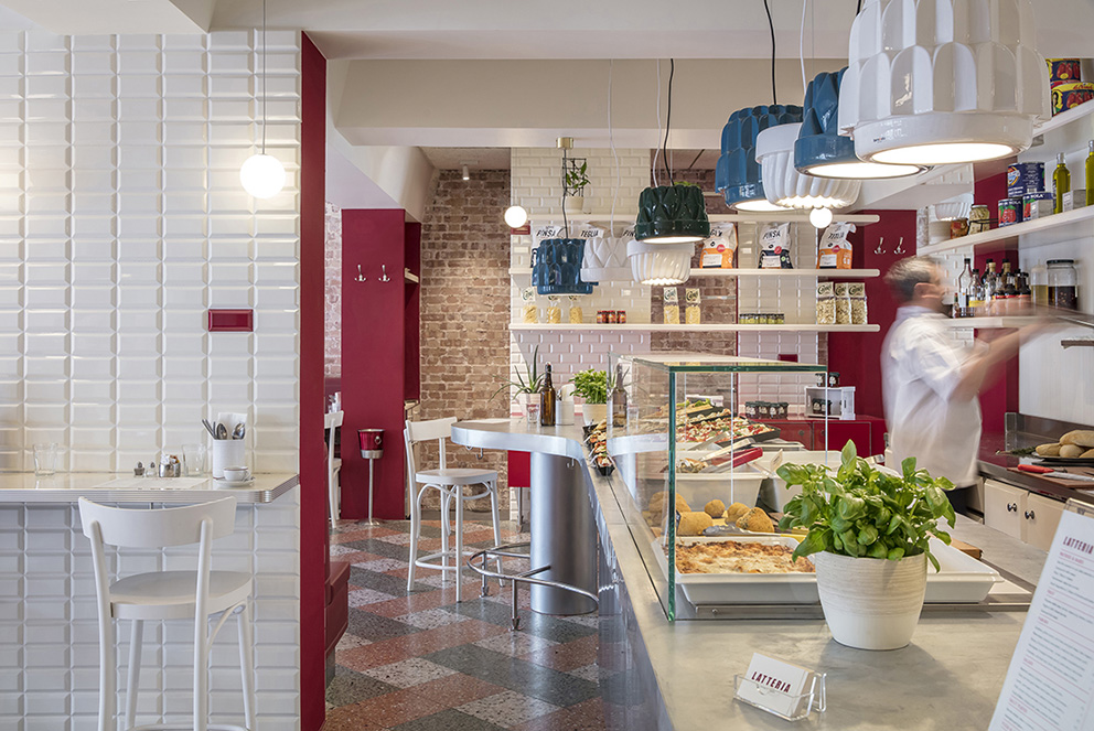 Inside restaurant counter