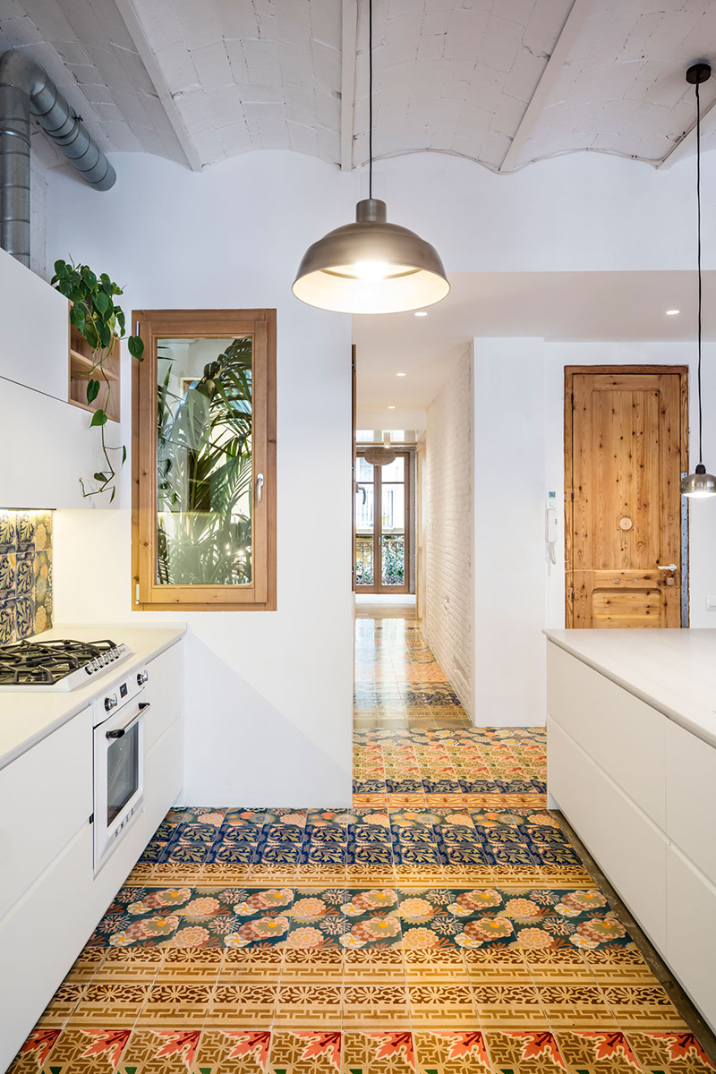 Historical coloured floor and white walls
