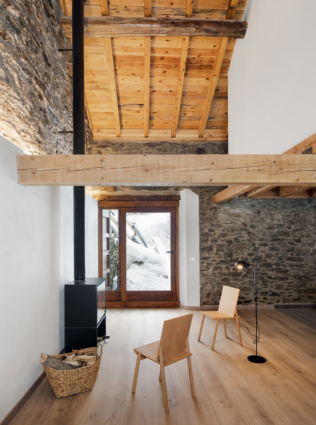 cabin structure stone and wood floor wood