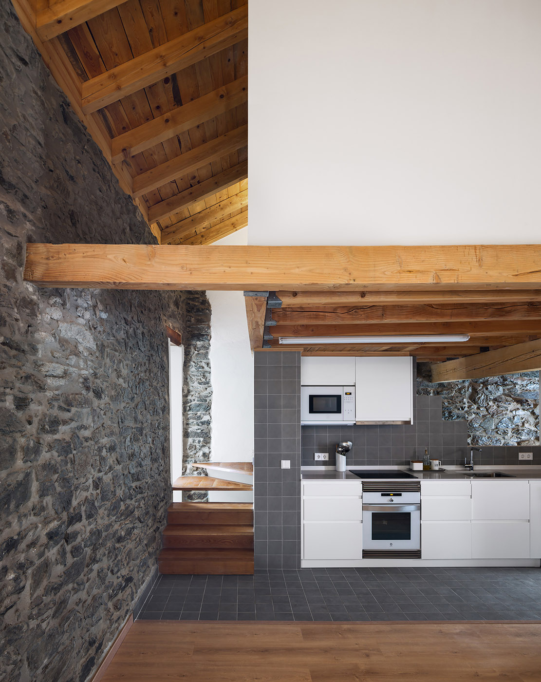 cabin structure stone and wood floor wood