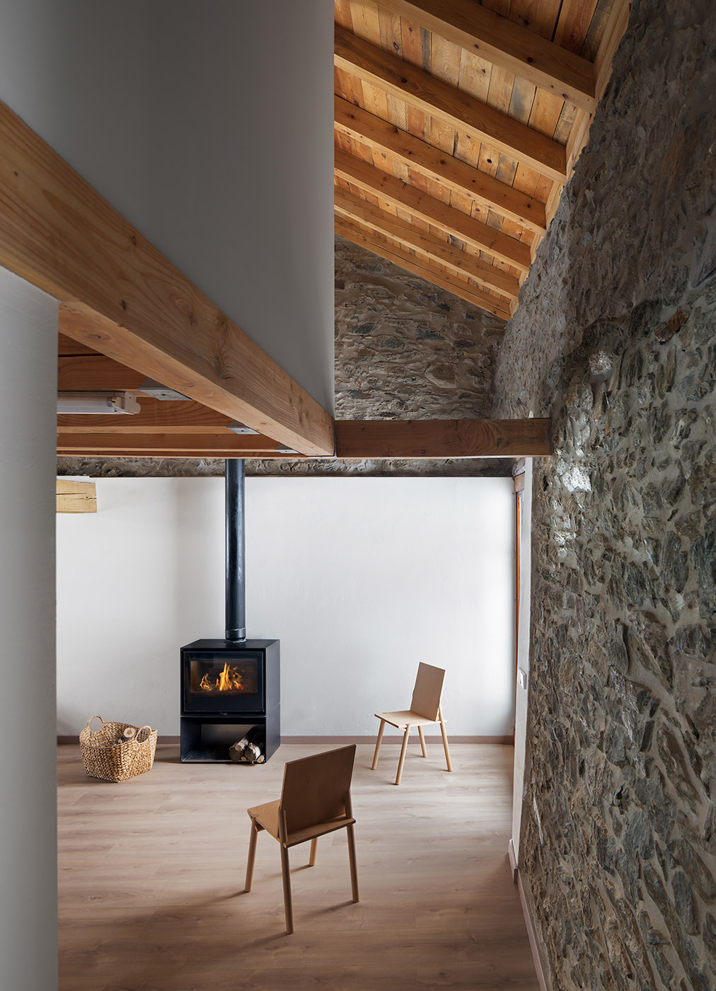 cabin structure stone and wood floor wood