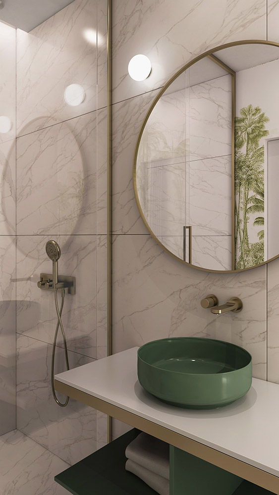 Détail de la salle de bain verte