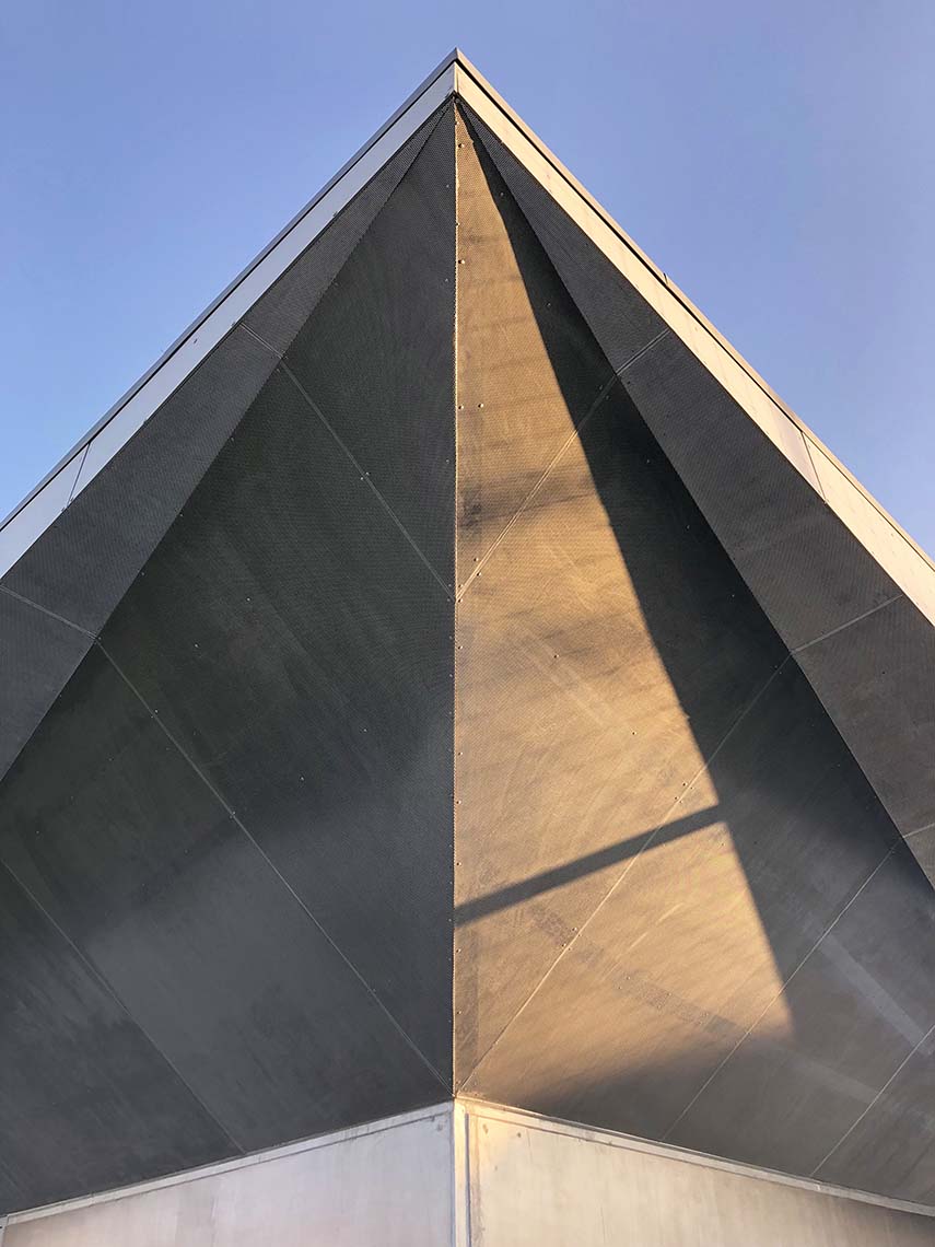 New sports facility at the Robert Gazzi Stadium. An origami building