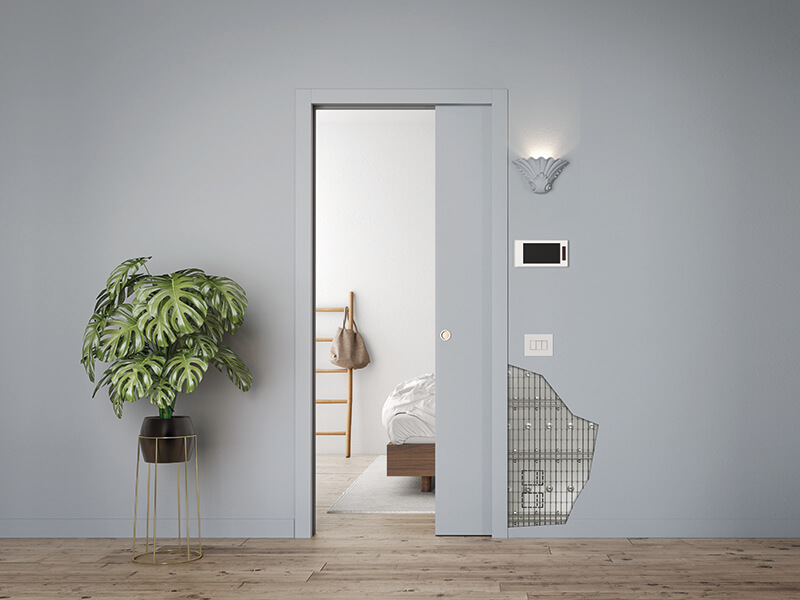 Door with counter frame prepared for light points