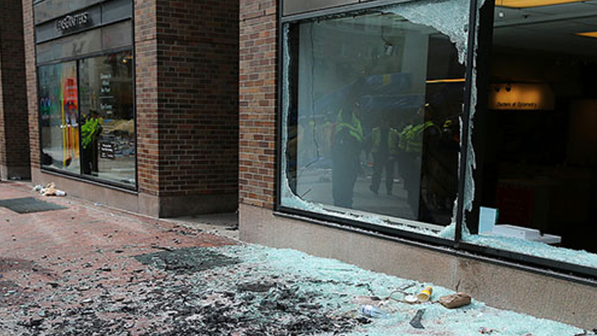 Showcase with broken glass