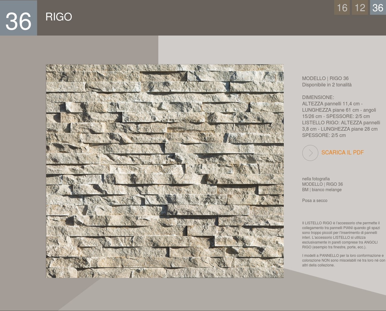 Perfil de revestimiento de piedra Panel modelo Rigo