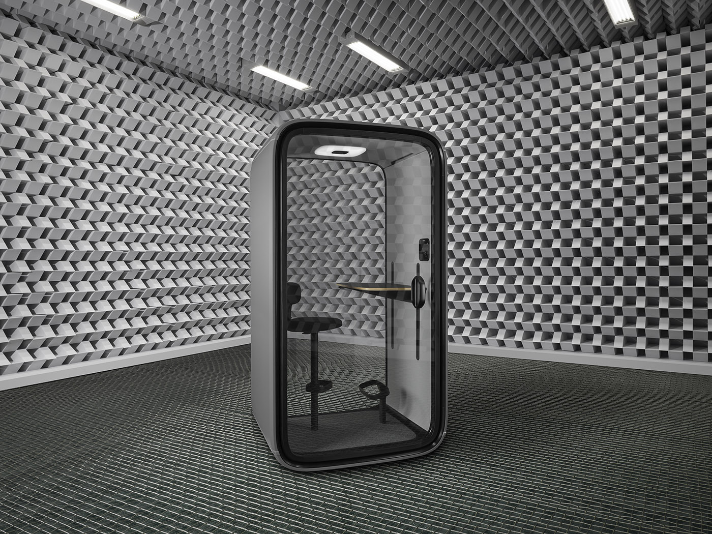 Telephone booth for offices. Design and technology to prepare for the growing demand for video conferencing