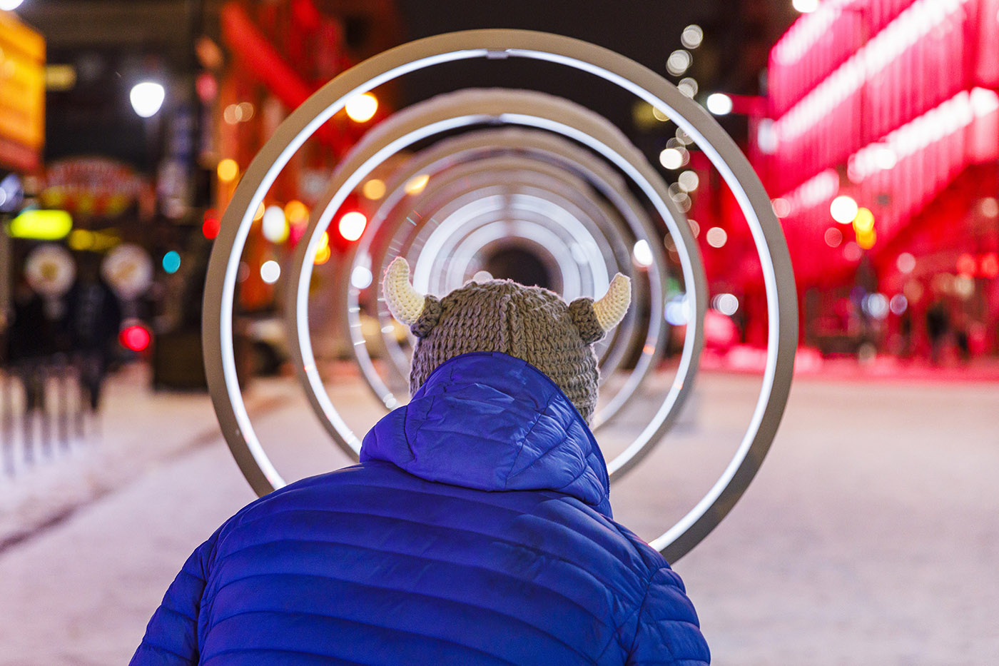 Art installations in Montreal. A beacon of light in the darkness of the world affected by COVID-19