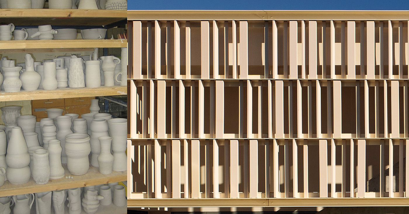 McGee Art Pavilion in New York. Large ceramic vessel containing art and light