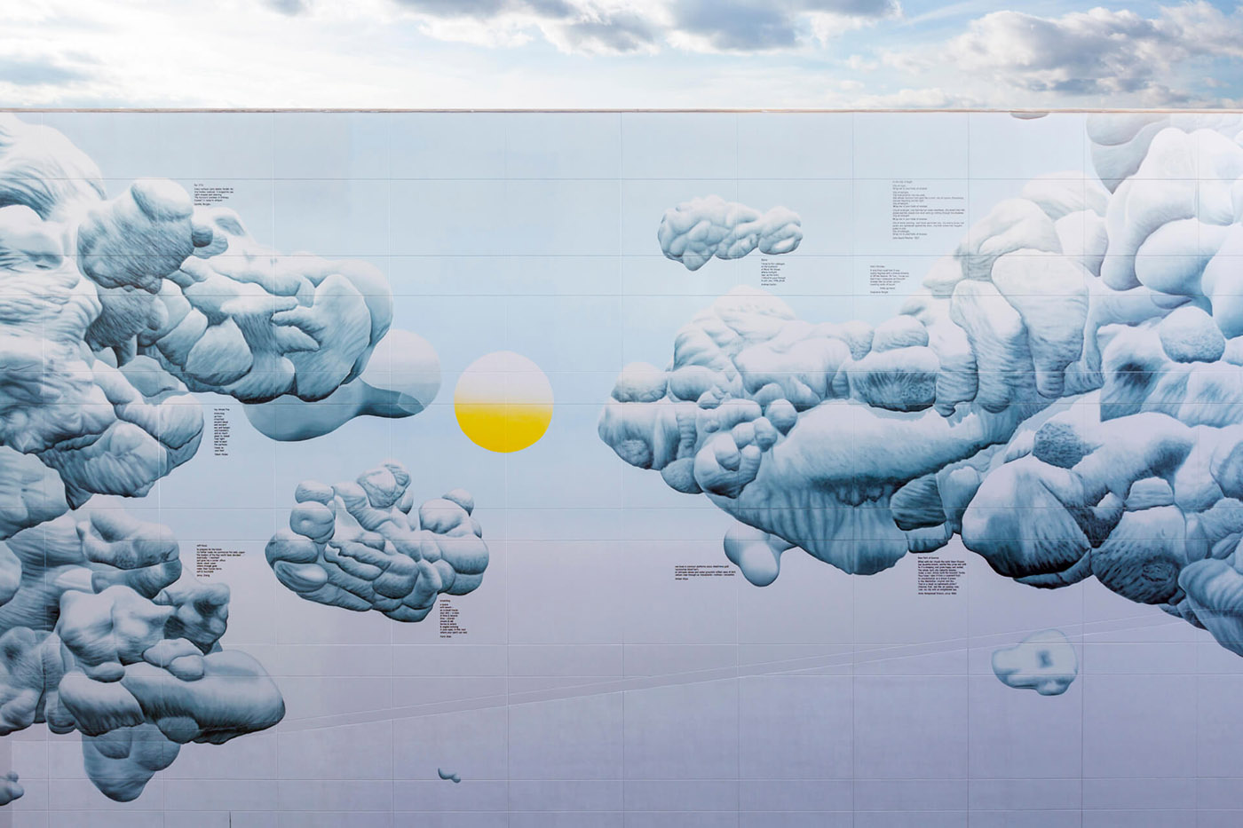 Artistic mural. Poetic and fantastic view of New York's cloud scape.