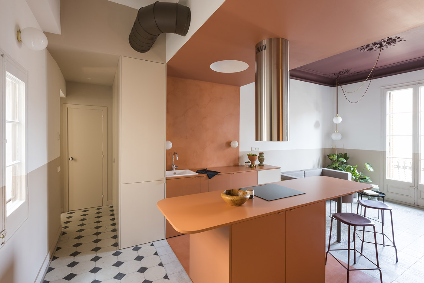 Klinker Apartment. Bold colors expressed in a color-block that defines the spaces