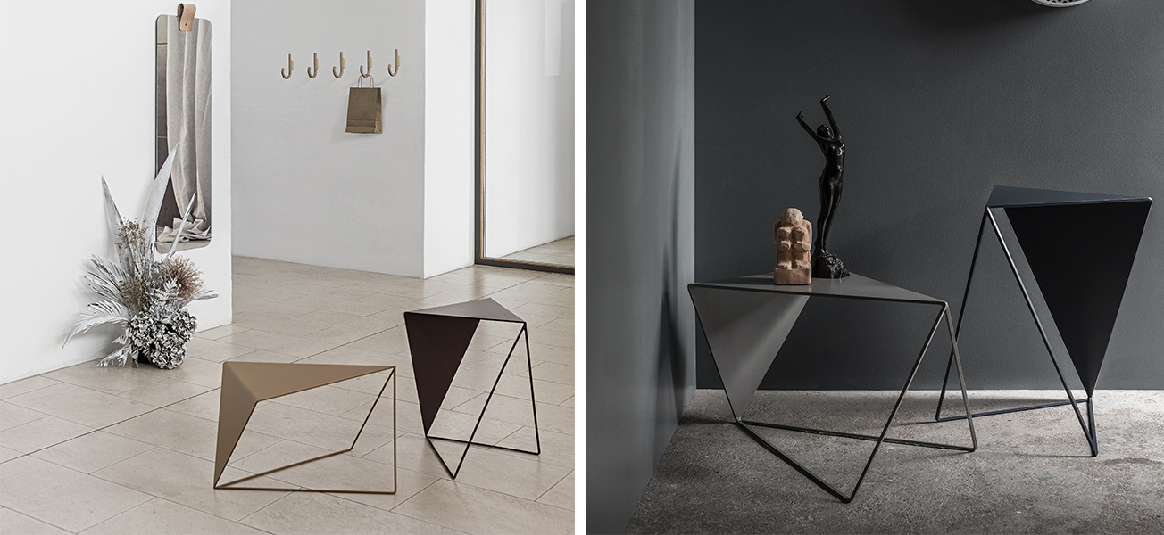Inverse coffee tables, sculptural figures and simple geometrical designs to add personality to the environment
