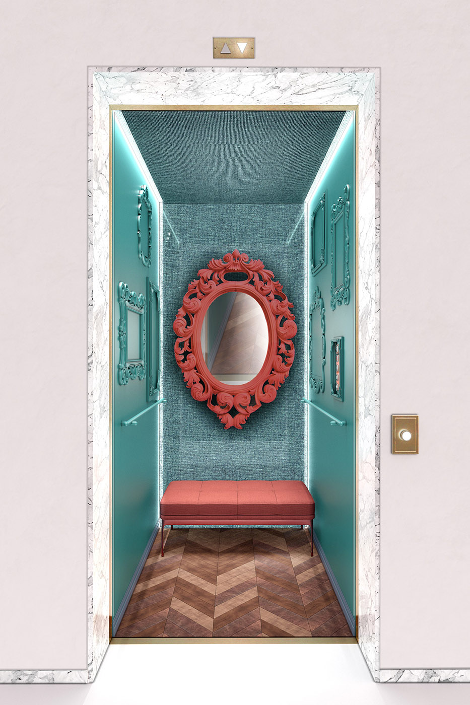 POP UP, the elevator inspired by the cinema designed to give personality to a service space