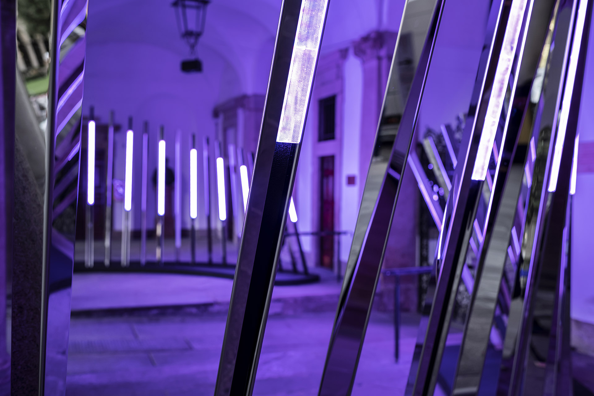 Transsensorial Gateway. An installation of light and sound designed to represent and stimulate human contact