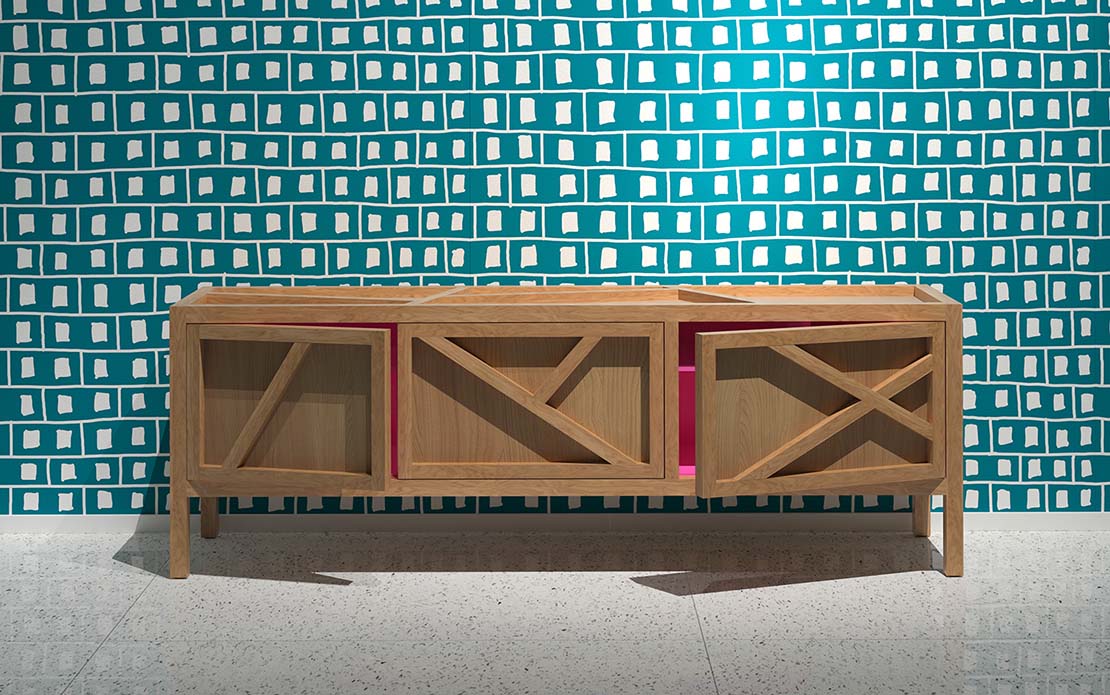 Colección de papel tapiz para Rollout inspirada en acabados arquitectónicos, diseñada a mano y personalizable