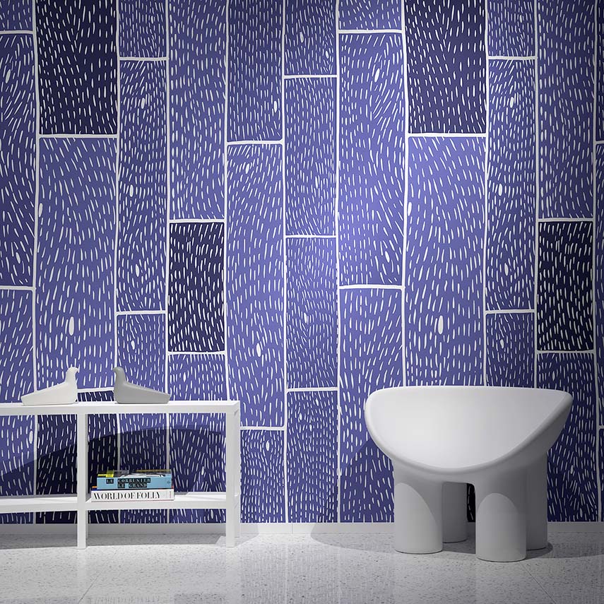 Collection de papier peint pour Rollout inspirée par les finitions architecturales, dessinée à la main et personnalisable