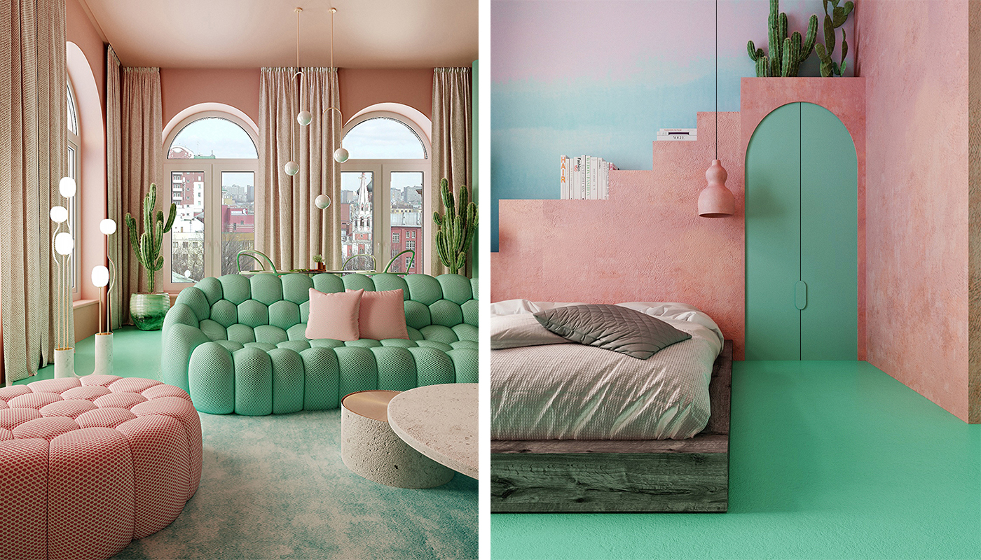 colores de salón verde y rosa