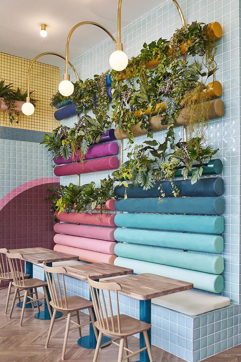 Padded dining area and ceramic cladding
