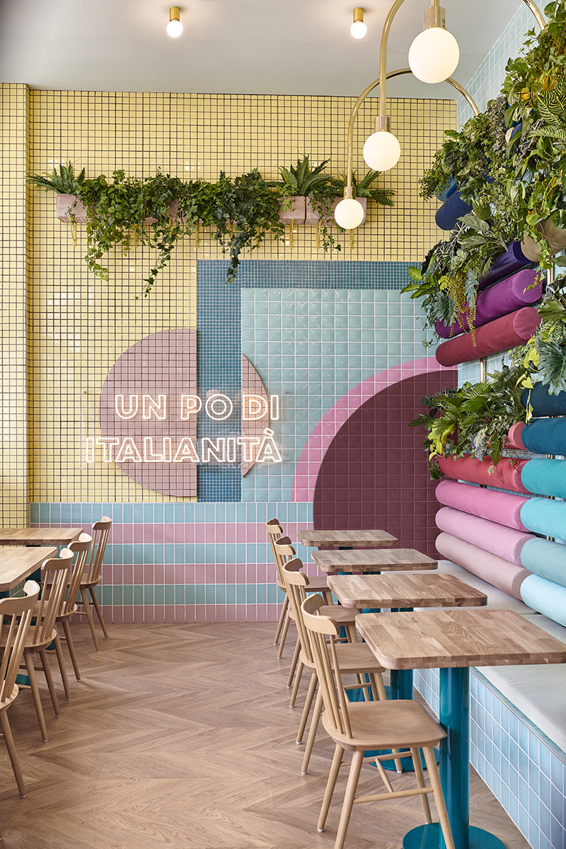 Padded dining area and ceramic cladding